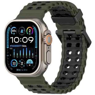 For Apple Watch 46mm / 49mm / 45mm / 44mm Ocean Double-row Hole Two-color Silicone Watch Band(Army Green Black)