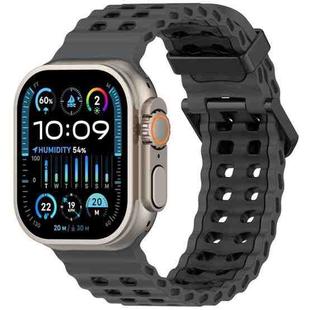For Apple Watch 46mm / 49mm / 45mm / 44mm Ocean Double-row Hole Two-color Silicone Watch Band(Black Black)