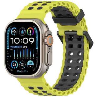 For Apple Watch 46mm / 49mm / 45mm / 44mm Ocean Double-row Hole Two-color Silicone Watch Band(Lemon Gray)