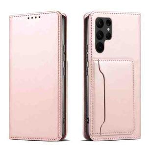 For Samsung Galaxy S23 Ultra 5G Magnetism Skin Feel Card Holder Leather Phone Case(Rose Gold)