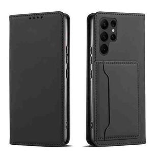 For Samsung Galaxy S23 Ultra 5G Magnetism Skin Feel Card Holder Leather Phone Case(black)