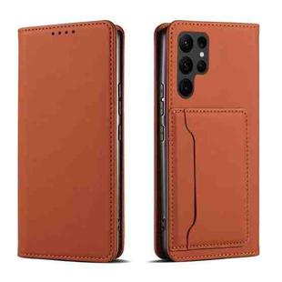 For Samsung Galaxy S23+ 5G Magnetism Skin Feel Card Holder Leather Phone Case(Brown)
