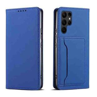 For Samsung Galaxy S23+ 5G Magnetism Skin Feel Card Holder Leather Phone Case(Blue)