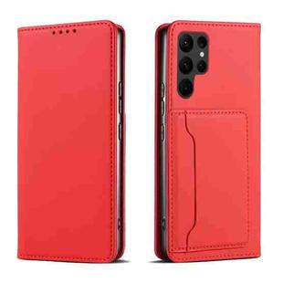 For Samsung Galaxy S23+ 5G Magnetism Skin Feel Card Holder Leather Phone Case(Red)