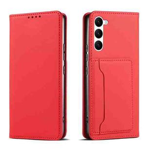 For Samsung Galaxy S23 5G Magnetism Skin Feel Card Holder Leather Phone Case(Red)