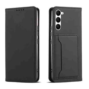 For Samsung Galaxy S23 5G Magnetism Skin Feel Card Holder Leather Phone Case(black)