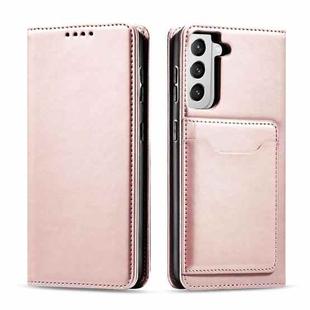 For Samsung Galaxy S21 5G Magnetism Skin Feel Card Holder Leather Phone Case(Rose Gold)