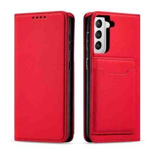For Samsung Galaxy S21+ 5G Magnetism Skin Feel Card Holder Leather Phone Case(Red)