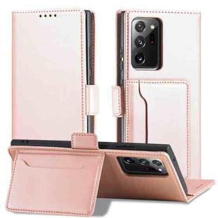 For Samsung Galaxy Note20 Ultra Magnetism Skin Feel Card Holder Leather Phone Case(Rose Gold)