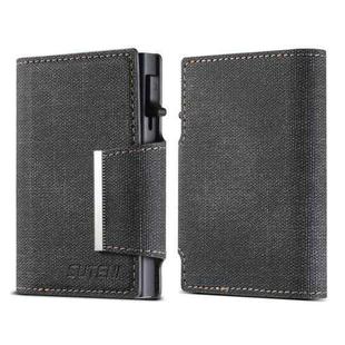 Suteni Denim Buckle Button Automatically Pops Out the Card Box(Black)