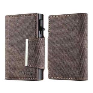 Suteni Denim Buckle Button Automatically Pops Out the Card Box(Brown)