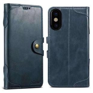 For iPhone X / XS Suteni Q-03 Oil Wax Magnetic Clasp Leather Phone Case(Blue)