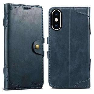 For iPhone XS Max Suteni Q-03 Oil Wax Magnetic Clasp Leather Phone Case(Blue)