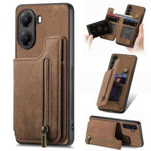 For Redmi Turbo 4 Retro Leather Zipper Wallet Back Phone Case(Brown)