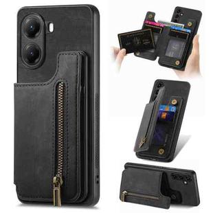 For Redmi Turbo 4 Retro Leather Zipper Wallet Back Phone Case(Black)
