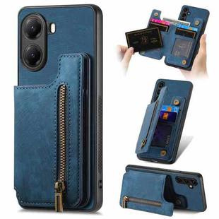 For Xiaomi Poco X7 Pro Retro Leather Zipper Wallet Back Phone Case(Blue)