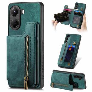 For Xiaomi Poco X7 Pro Retro Leather Zipper Wallet Back Phone Case(Green)