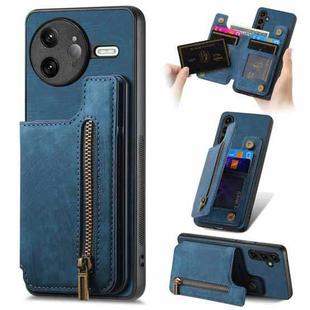 For Redmi K80 / Poco F7 Pro Retro Leather Zipper Wallet Back Phone Case(Blue)