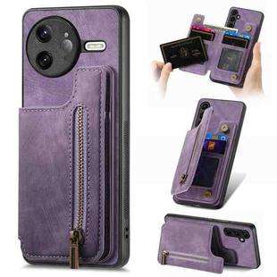 For Redmi K80 Pro / Poco F7 Ultra Retro Leather Zipper Wallet Back Phone Case(Purple)