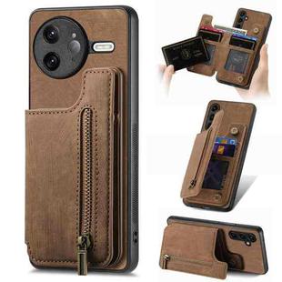 For Redmi K80 Pro / Poco F7 Ultra Retro Leather Zipper Wallet Back Phone Case(Brown)