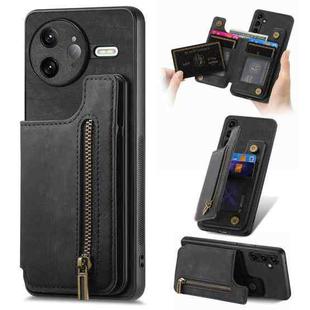 For Redmi K80 Pro / Poco F7 Ultra Retro Leather Zipper Wallet Back Phone Case(Black)