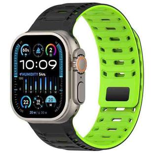For Apple Watch 46mm / 49mm / 45mm / 44mm Mountain Armor Magnetic Silicone Watch Band(Black Green)
