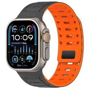 For Apple Watch 46mm / 49mm / 45mm / 44mm Mountain Armor Magnetic Silicone Watch Band(Gray Orange)