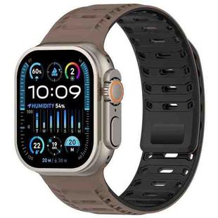 For Apple Watch 46mm / 49mm / 45mm / 44mm Mountain Armor Magnetic Silicone Watch Band(Chocolate Black)