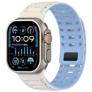 For Apple Watch 42mm / 41mm / 40mm / 38mm Mountain Armor Magnetic Silicone Watch Band(Antique White Misty Blue)