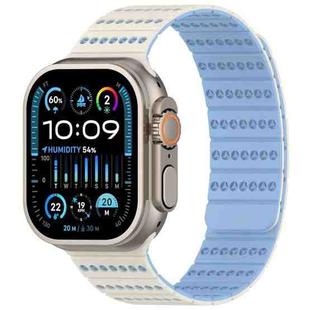 For Apple Watch 46mm / 49mm / 45mm / 44mm Honeycomb Magnetic Watch Band(Antique White Misty Blue)