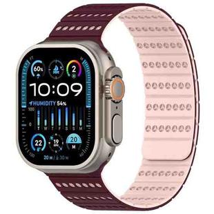 For Apple Watch 46mm / 49mm / 45mm / 44mm Honeycomb Magnetic Watch Band(Burgundy Frosted)
