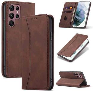 For Samsung Galaxy S23 Ultra 5G Dreamy Magnetic Dual-fold Calfskin Leather Phone Case(Coffee)