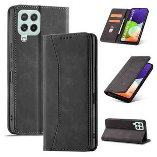 For Samsung Galaxy A22 4G Dreamy Magnetic Dual-fold Calfskin Leather Phone Case(Black)