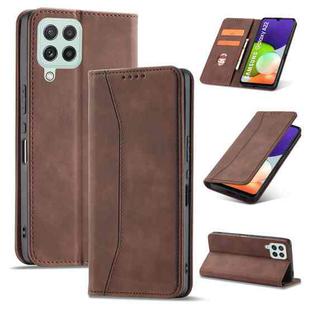For Samsung Galaxy A22 4G Dreamy Magnetic Dual-fold Calfskin Leather Phone Case(Coffee)