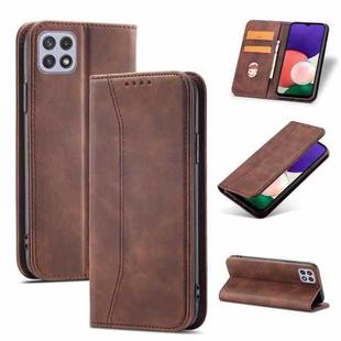 For Samsung Galaxy A22 5G Dreamy Magnetic Dual-fold Calfskin Leather Phone Case(Coffee)