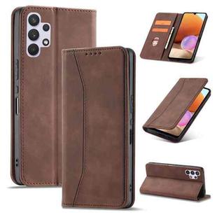 For Samsung Galaxy A32 4G Dreamy Magnetic Dual-fold Calfskin Leather Phone Case(Coffee)