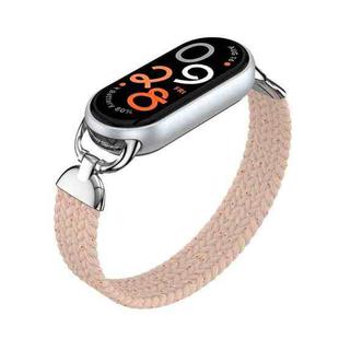 For xiaomi Smart Band 10 / 9 / 8 Metal Head Single Woven Nylon Watch Band, Size:S(Colorful Pink)