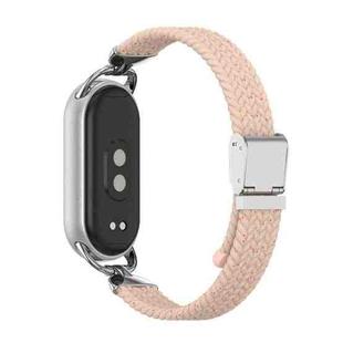 For Xiaomi Smart Band 10 / 9 / 8 Metal Head Two Sections Nylon Braided Watch Band(Colorful Pink)