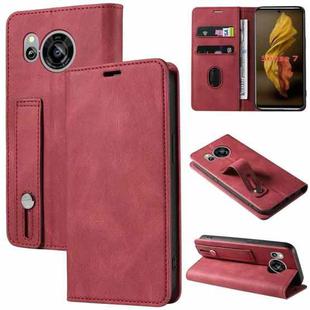 For Sharp Sense7 Wristband Magnetic Leather Phone Case(Red)