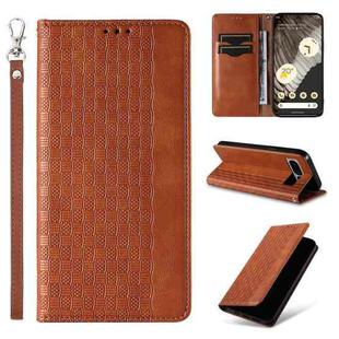 For Google Pixel 7 Pro Braided Embossed Strong Magnetic Leather Phone Case(Brown)