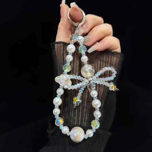 Luminous Clouds Gold Pobeads Bow Crystal Phone Chain(White)