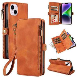 For iPhone 15 Plus Fantasy Multifunctional Zipper Wallet Leather Phone Case(orange)