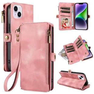 For iPhone 14 Plus Fantasy Multifunctional Zipper Wallet Leather Phone Case(pink)