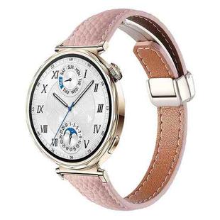 20mm Slim Litchi Texture Fold Magnetic Buckle Genuine Leather Watch Band(Pink)