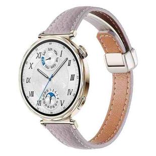 18mm Slim Litchi Texture Fold Magnetic Buckle Genuine Leather Watch Band(Mist Purple)