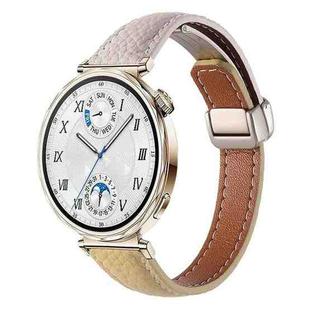 18mm Slim Litchi Texture Fold Magnetic Buckle Genuine Leather Watch Band(Gray Yellow)