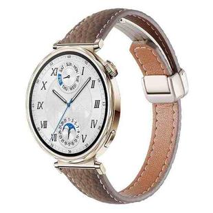 18mm Slim Litchi Texture Fold Magnetic Buckle Genuine Leather Watch Band(Bronze)