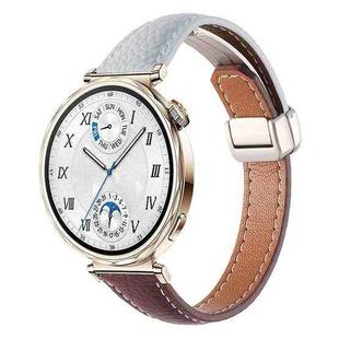 18mm Slim Litchi Texture Fold Magnetic Buckle Genuine Leather Watch Band(Misty Blue Wine Red)