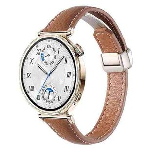 18mm Slim Litchi Texture Fold Magnetic Buckle Genuine Leather Watch Band(Brown)