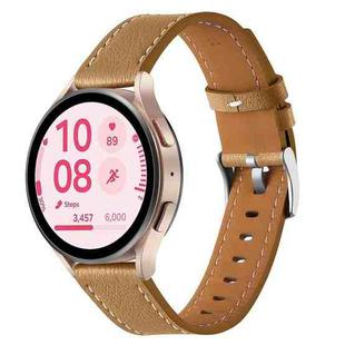 18mm Push Button Silver Steel Buckle Genuine Leather Watch Band(Yellow Brown)
